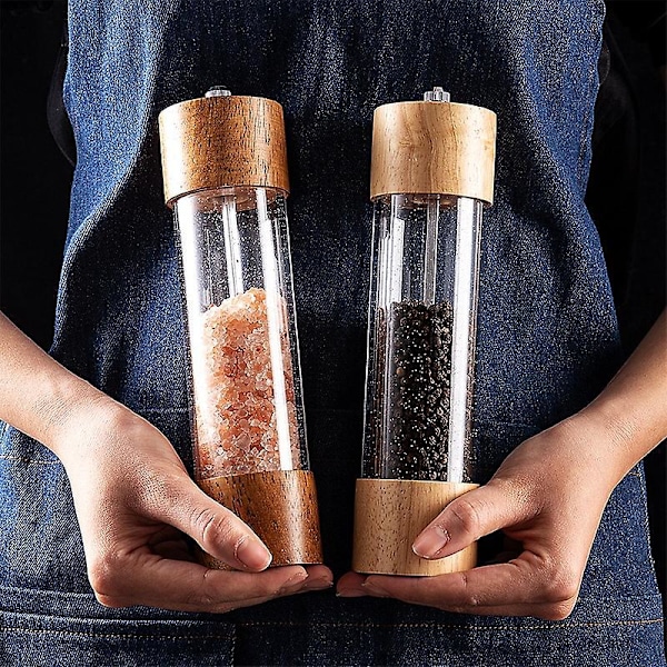 Træ Salt- og Peberkværne med Justerbar Keramisk Kerne - Premium Akryl Salt- og Peberkværnesæt (6 Tommer)