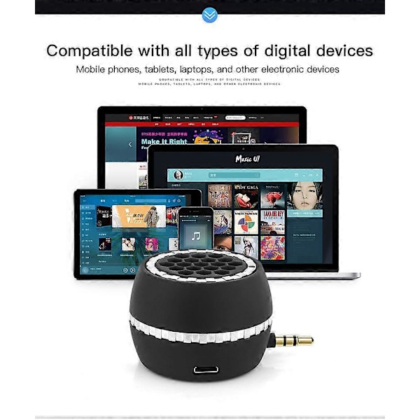 Svart Portabel Högtalare, Mini Mobiltelefonhögtalare med 3,5 mm AUX-ljudgränssnitt i Micro USB-port Klar Bas