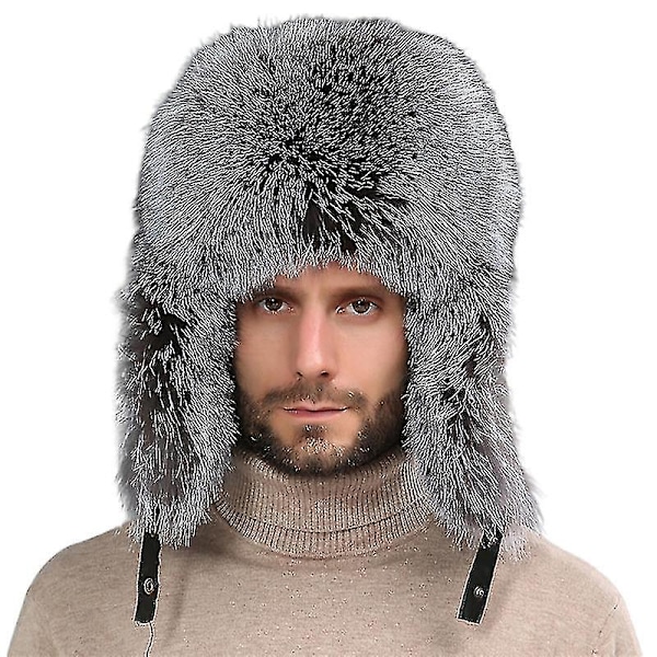 Aviator Vinter Pelshat - Sølv Læder - Størrelse M