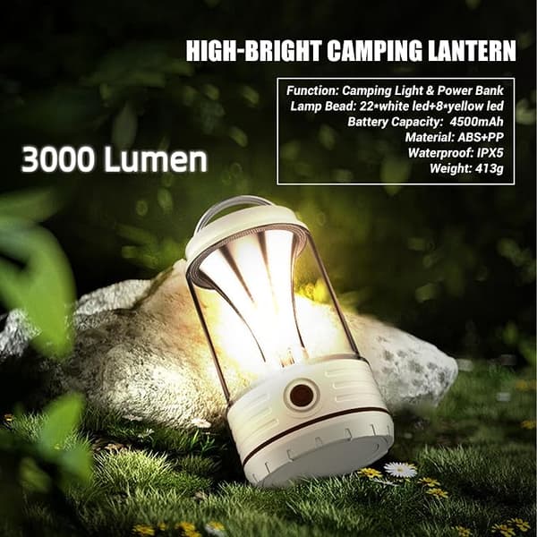 Høj lysstærk campinglampe - 4500mAh genopladeligt batteri