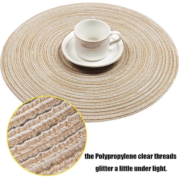 Pyöreät punotut tabletit, 4 kpl, pyöreät pöytätabletit ruokapöytiin, 38 cm (beige, 4)