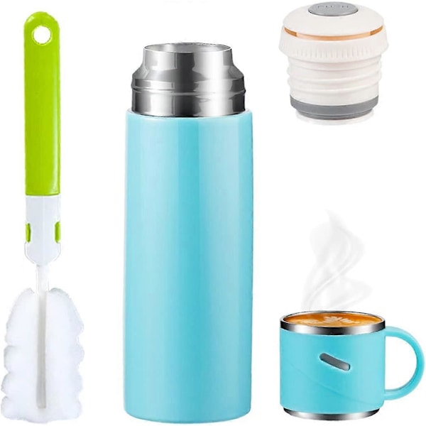 Termosflaska 410ML, Återanvändbar Resemugg Kaffekopp med Lock Isolerad Vattenflaska (410ML/ 13.87OZ, Himmelsblå)