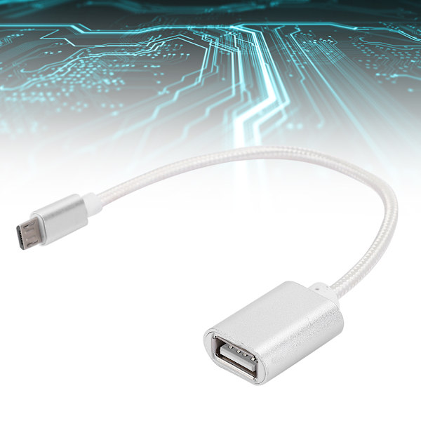 3 stk. flettet kludforstærket stik, ingen rust, jævn transmission, USB-indgang, mikro-udgang, OTG-adapterkabel til Android, sølv