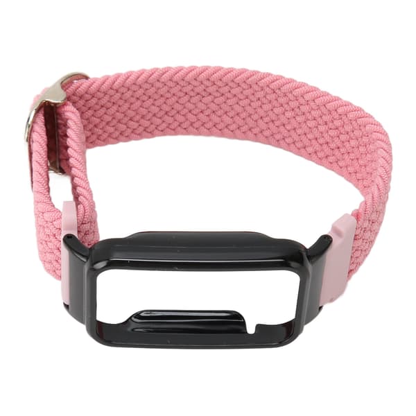 Flätad Loop Rem för Mi Band 7 Pro Justerbart Elastiskt Nylon Loop Armband med Skyddsram Rosa Band Svart Fodral