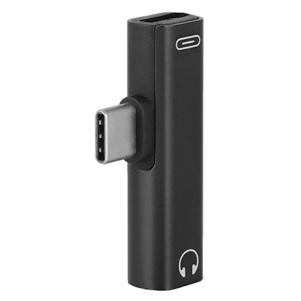 2 in 1 Type C - 3,5 mm:n kuulokeliitäntä USB-latausadapteri Monitoiminen muuntaja Musta