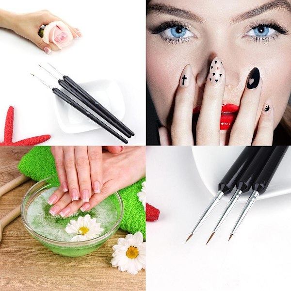 3 st Acrylic Nail Art Liner Målningsritning Pensel Verktyg Set Kit