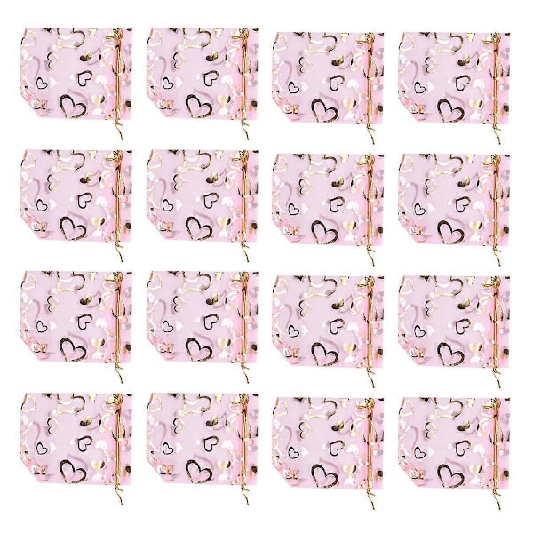 100 STK 9X12cm Hjerteprintede Rosa Organzaposer