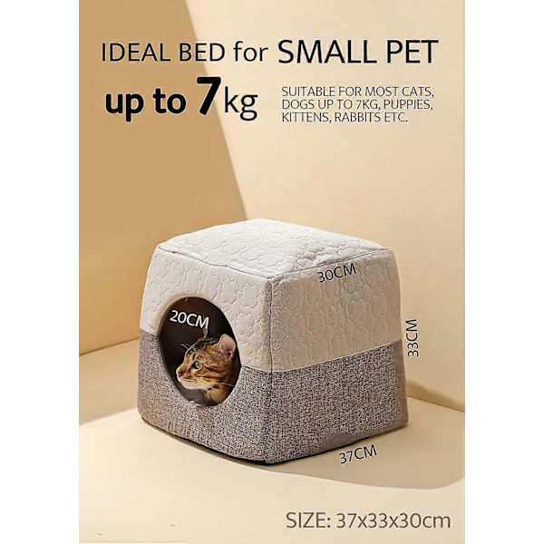 Kattehule Seng til Indendørs Katte op til 7 kg, 37x33x30 cm 3 i 1 Varm Hule Kattehus