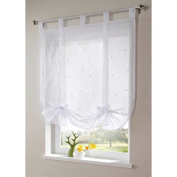 1 Stykke Romersk Gardin Yndig Knude Siddende Soveværelse Stil Voile Broderet Vindue - Hvid - 140cmx140cm