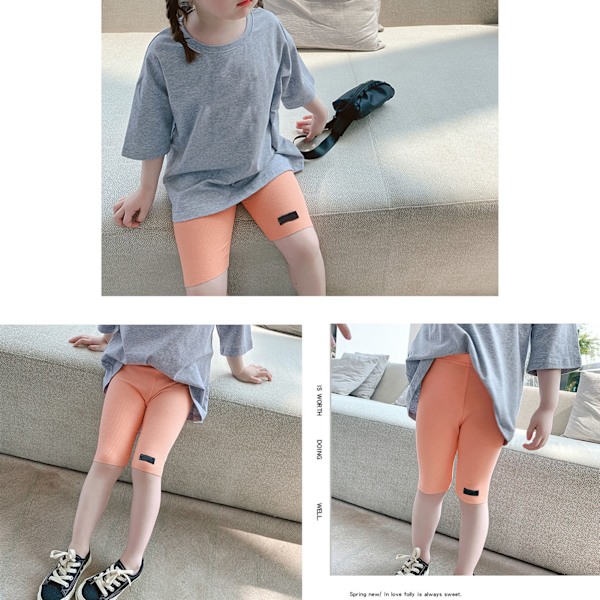 Barneleggings Sommer Tynn Tråd Atletisk Stretchy Ungdom Kort for Små Jenter Oransje 55.1in