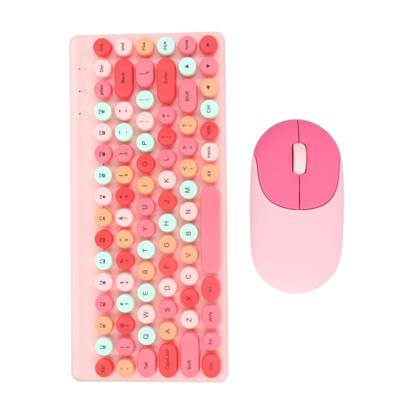 USB Tangentbord Mus Trådlös Söt Mix Färg 86 tangenter Retro Rund Konkav Keycap 1200DPI Gaming Tangentbord Mus Rosa