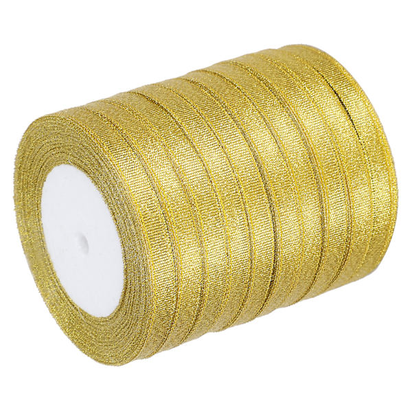 10 st 25 meter/rulle gyllene band DIY rosett hantverk jul bröllopstårta bandage 1CM
