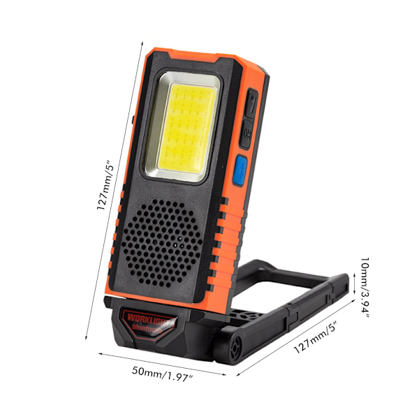 Multifunktionell LED-arbetslampa med magnet och Bluetooth-högtalare COB-strålkastare USB-laddningsbara reparationslampor