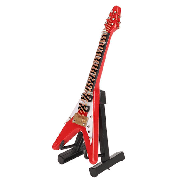 Miniature elektrisk guitar V-form levende udsøgt træ mini guitar model med display stand og opbevaringskasse rød