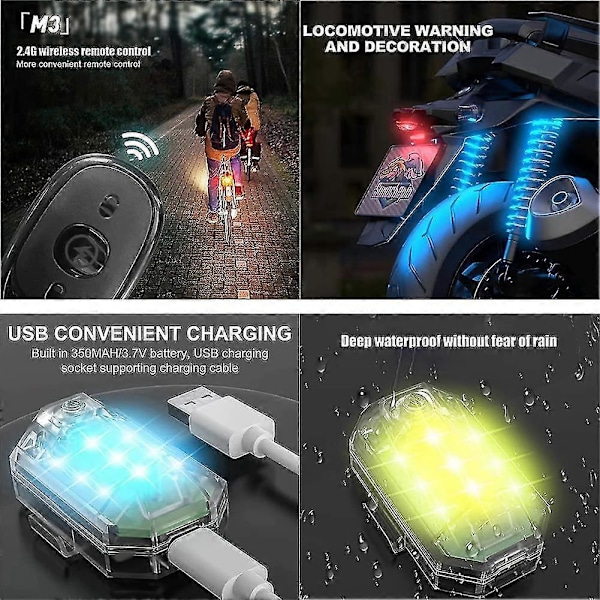 Trådlös LED Stroboskoplampa - Hög Ljusstyrka, Uppladdningsbar, 7 Färger - Motorcykel Varningsljus 2 lampor-1 fjärrkontroll