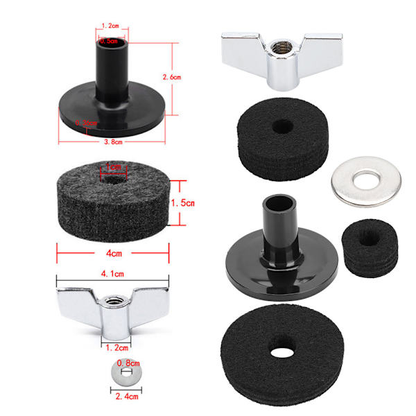 18 st Set cymbalfiltsats svart halkfri cymbalsats med hög hatt Clutchkopp filt (svart)