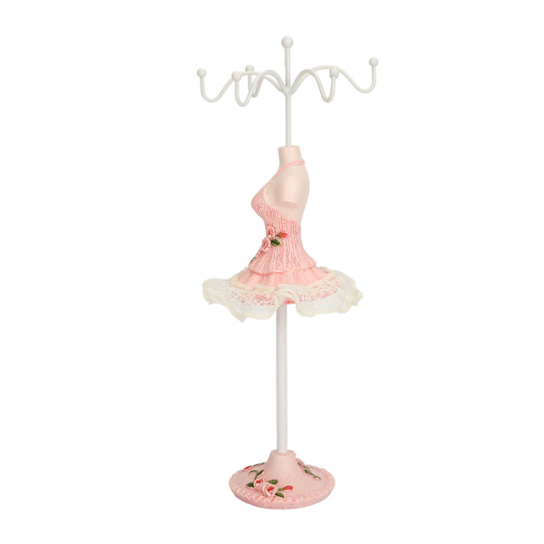 Øredobber Halskjede Prinsessekjole Stativ Display Resin Menneskelig Modell Smykkearrangør Rosa