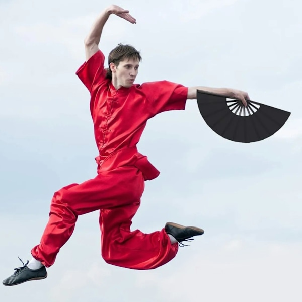 Kung Fu vifte - Svart håndholdt vifte for sceneopptredener, fester, dekorasjoner og jubileer