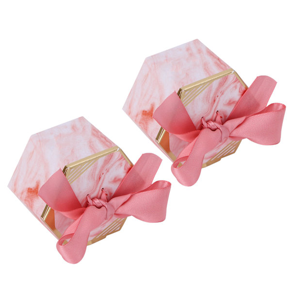 25 Set Hexagonala Godisaskar Chokladkakor Askar för Bröllopsfest Tillbehör (Rosa Ros Rosa Band)
