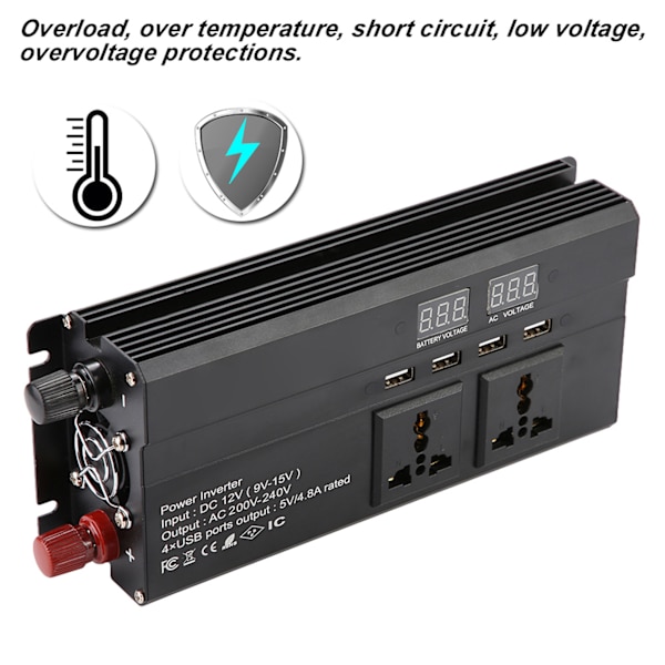 DC 12V till 220-240V 1200W / 3000W Automatisk spänningsomvandlare Inverter Konverter Bil laddning EU-kontakt