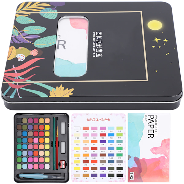 48 färger fasta pigment vattenfärger set bärbar med järnbox mineralmaterial
