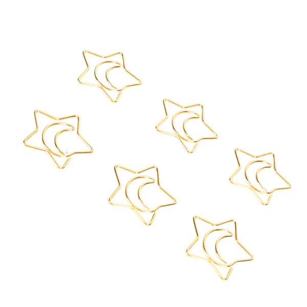 100 stk Star Moon Papirclips Forhindrer Rust Udskridning Søde Papirclips til Kontor Daglig Brug Skole Guld