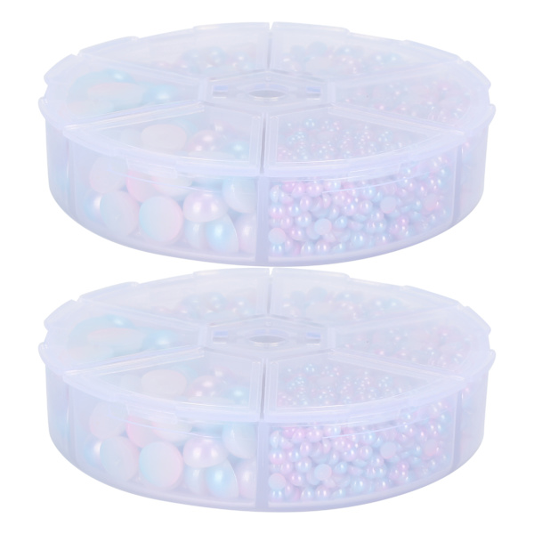 2 bokser gradient imitasjon perle halvsirkulær ikke-porøs flat bak dekorative tilbehør for klær DIY (rosa blå)
