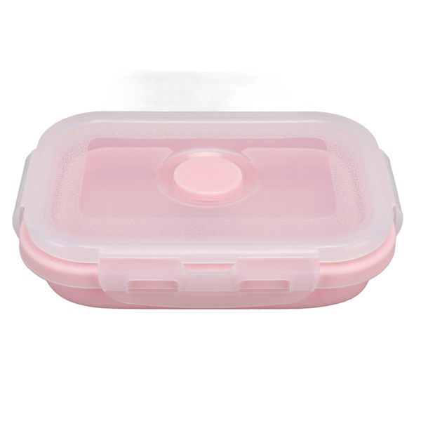 Hopfällbar silikonmatbehållare, temperaturbeständig, mikrovågsugnssäker lunchlåda, miljövänlig Bento-låda, 1200 ml, rosa