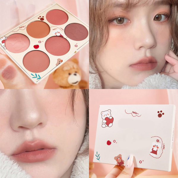 6 farver blush palet kvinder makeup kontur highlight mat ansigt blush pulver pigmenteret kosmetik gave 6 farver blush palette