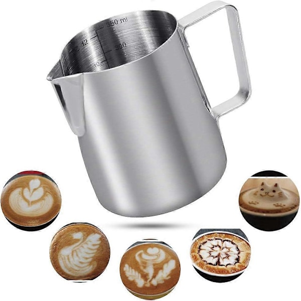 350ml Mjölkkanna 304 Rostfritt Stål Mjölkkanna Graverad Gradering Inuti för Mjölkskumning, Cappuccino