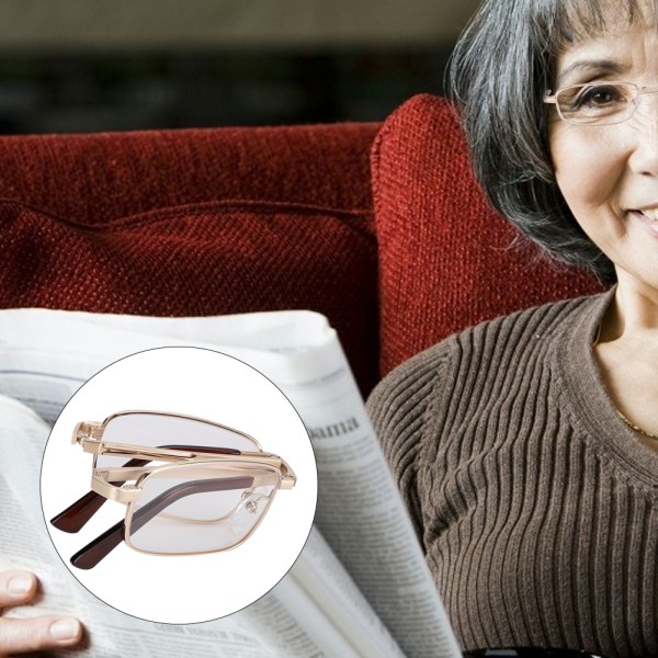 Rustfrit stål Anti-Slip Foldelige læsebriller Bærbare briller til mænd til ældre(+150)