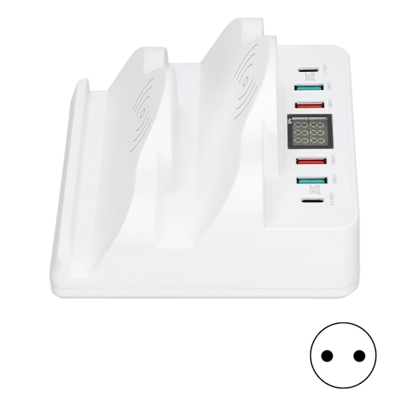 Trådløs ladestasjon USB-ladestasjon Dock QC3.0 PD Hurtiglading med display for flere enheter EU-plugg 100‑240V