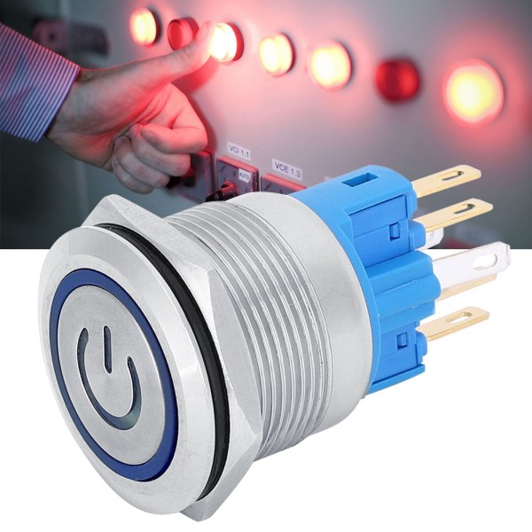 2 stk DC3-6V 22mm 6-pin selvlåsende holdbart rustfrit stål trykknapkontakt med SignBlue