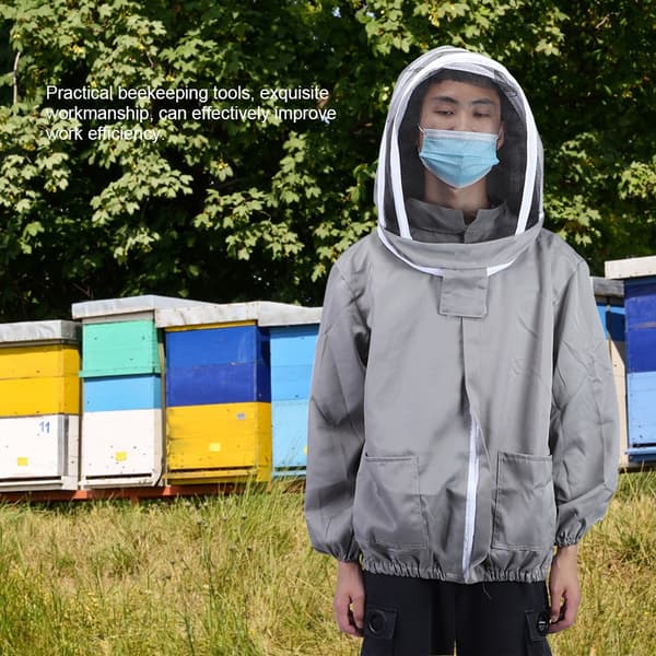 Biodlingsskyddsjacka med dubbla dragkedjor, biodlarutrustning, grå