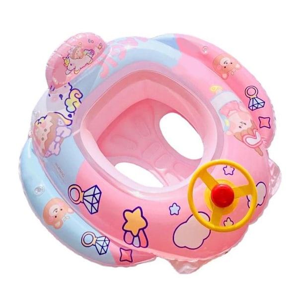 Baby Pool Float med säkerhetssäte ratt tecknad uppblåsbar simring pool simträning hjälpmedel för 1-6 år gamla barn