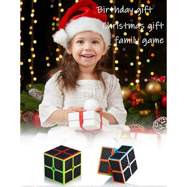 Magic Speed Cube 2x2 2x2x2 Speed Cube Magic Cube Karbonfiber Klistremerke Julegave til Barn Voksne Svart