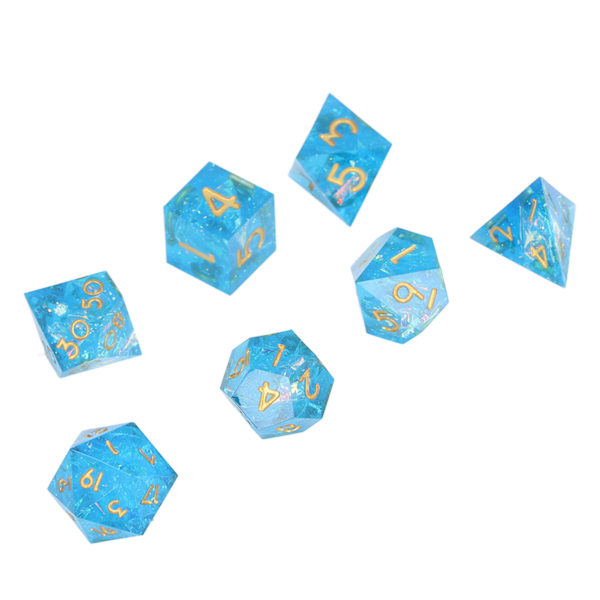 7-delt sett med polyhedral harpiks terninger RPG-spill terninger med skarpe kanter for brettspill matematikkundervisning