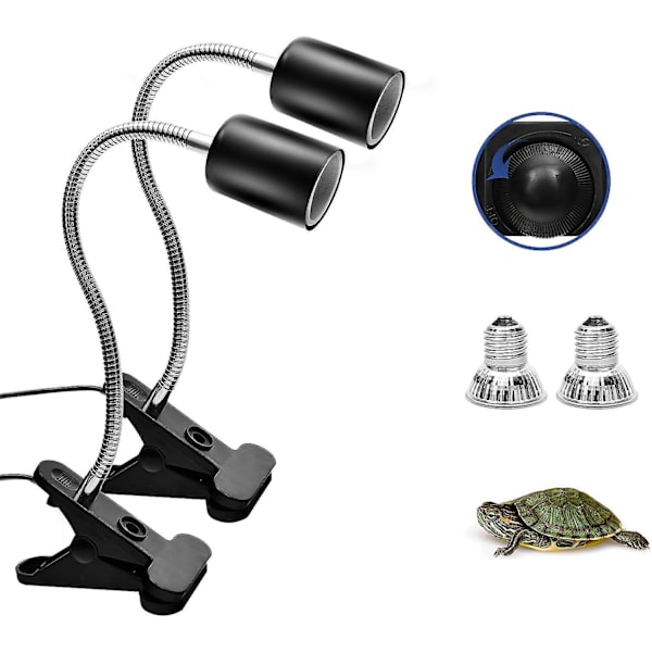 360 Graders Rotérbar Varmelampe til Reptiler - Justerbar Kontakt, 2 Pak (Sort, 50W Pærer)