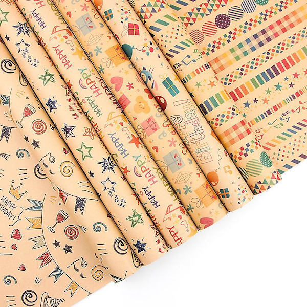 Kraft Presentpapper för Pojkar - 6 Ark, Brun, Perfekt för Födelsedagar och Festligheter