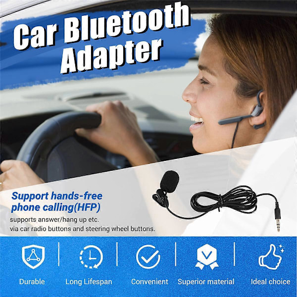 Auton radiosoitin Bluetooth Aux -kaapelisovitin Mikrofoni Handsfree