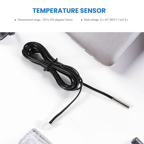 2 m NTC termistor temperatursensor vattentät sond kabel 10 K 1% 3950 svart