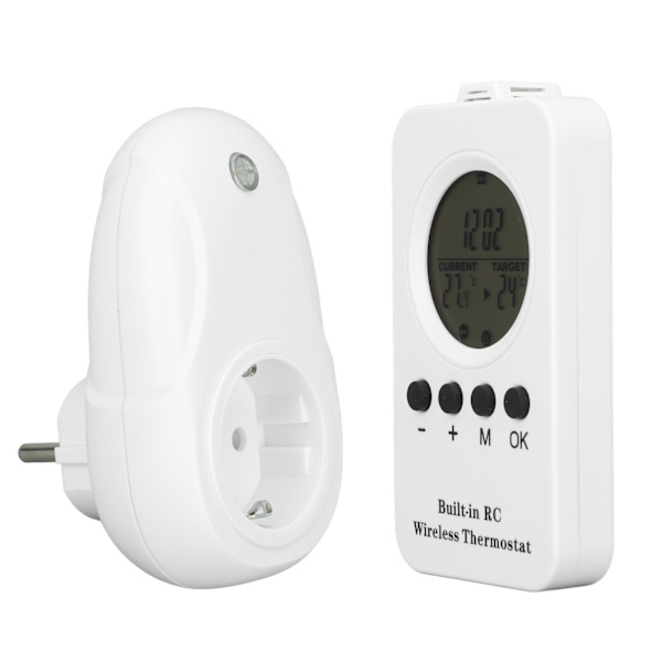 Trådløs stikkontakt termostat LCD fjernbetjening digital display temperaturregulator med temp sensor EU stik 220V