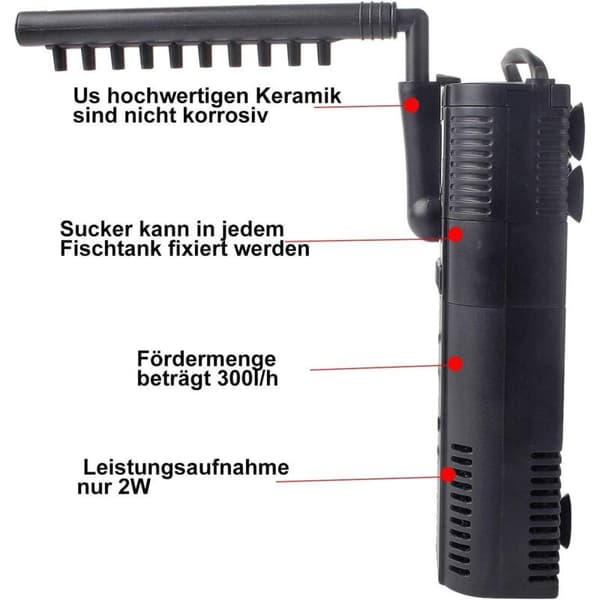 Akvariefilter intern filterpumpe med sprøjtestav til 300L akvarium (300L/H 2W) -- TRIMEC