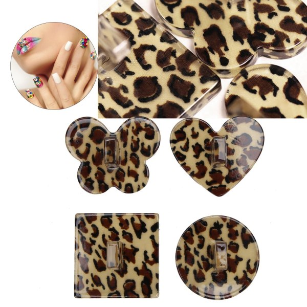 Nail art esittelyteline tee-se-itse harjoitusvinkkien pidike Akryylikristallijalusta, jossa näkyy hylly, leopardialusta