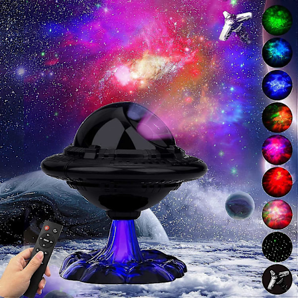 Stjernehimmelprojektor, UFO Rumskib Natlampe med Fjernbetjening, 8 Nebulatilstande, Soveværelsesdekorationslys -CHN
