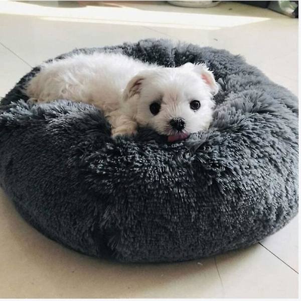 Blød og hyggelig plys donut seng til hunde og katte - Rund kurv, varm og blød, perfekt til hvalpe, søvn (ca. 35-40 cm i diameter)