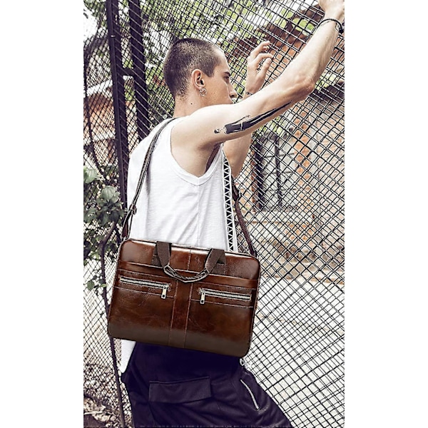 Portfölj Axelväskor Läder Messenger Väska Herr Axelväska för 12.9 Tums Laptop Handväska Satchel Messenger Väska Slitna Väskor Portfölj Resväska Skola