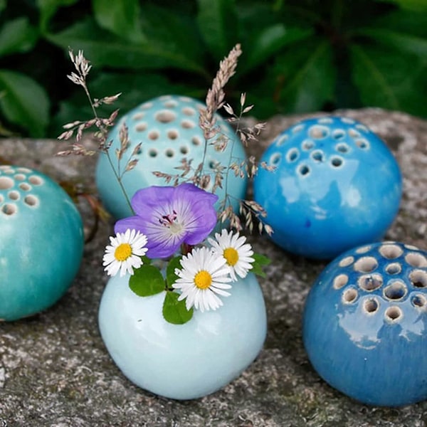 Harts handgjord vas blomsten bordsdekoration, perforerad vas, mini rund miniatyrvas present till mamma -GSLA ZD L blå
