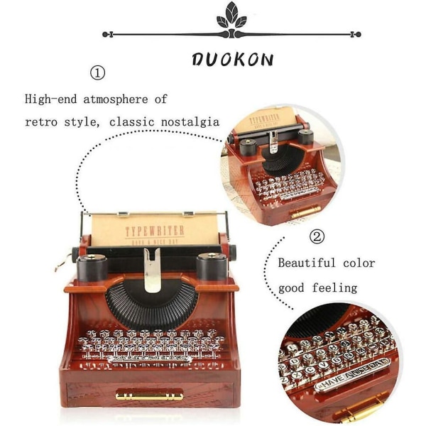 Vintage mekanisk skrivmaskin musiklåda med låda - klassiska smycken och organizer