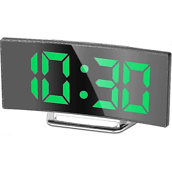 Digital Väckarklocka, 7\" LED Spegelskärm Väckning Vid Sängen, Snooze-läge (Grön)